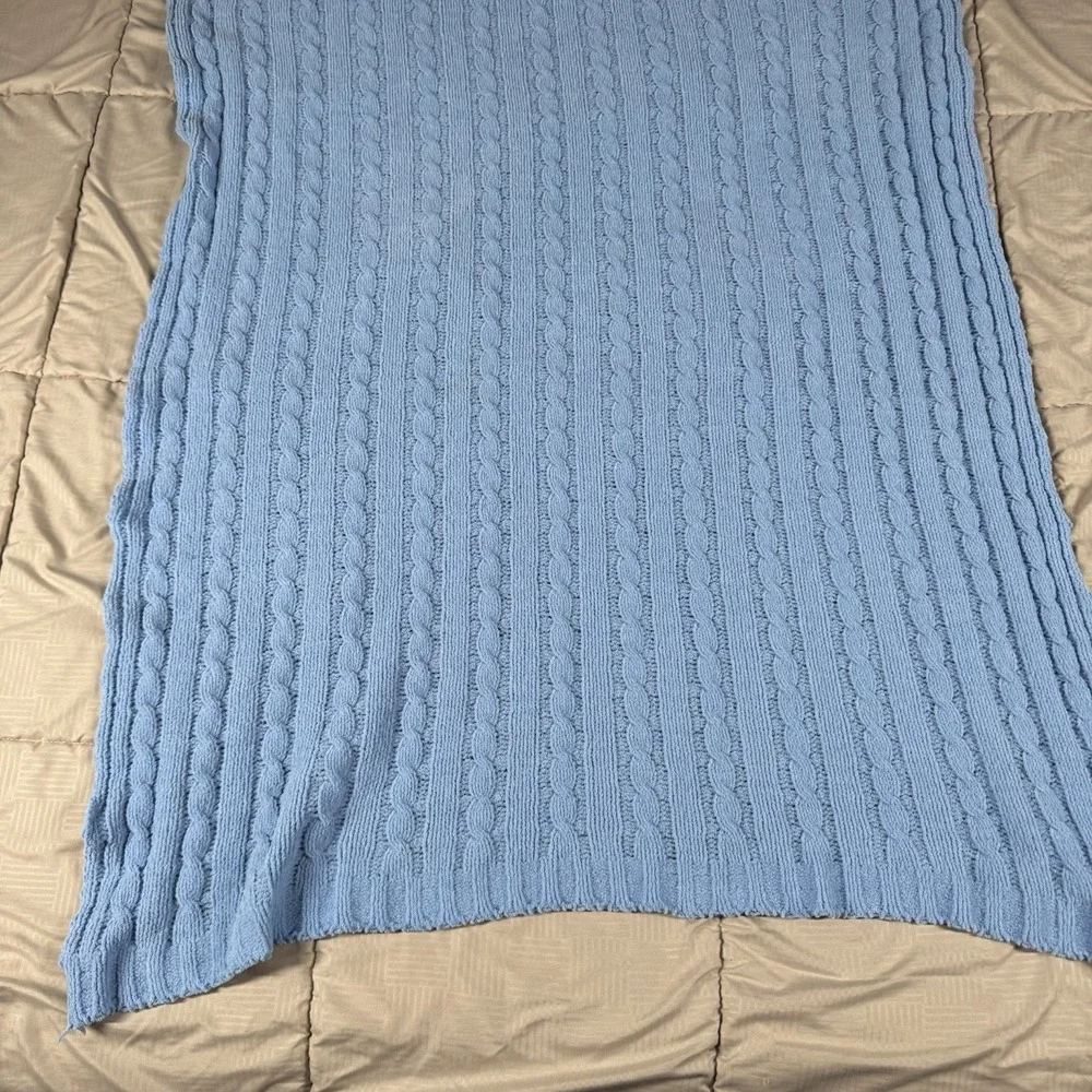 Nordstrom Baby Blue Soft Chenille Cable Knit Crib Security Lovey Blanket 30x40